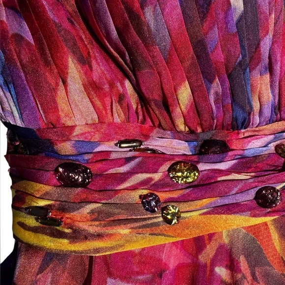 Vintage Alberto Makali 100 Silk Whimsical Fairy Y2K Beaded Jeweled Dress Size 12 - Picture 3 of 11